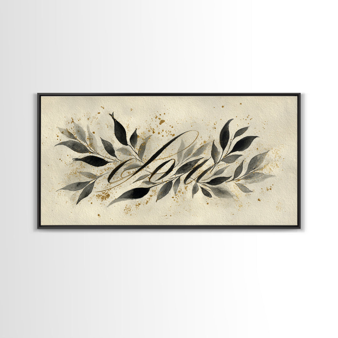 Botanical Calligraphy Pattern Framed Canvas Print, Calligraphy Art, Art, Living Room Decor, Fine Art, Script, Unique Wall Art, CAL-2x1-90