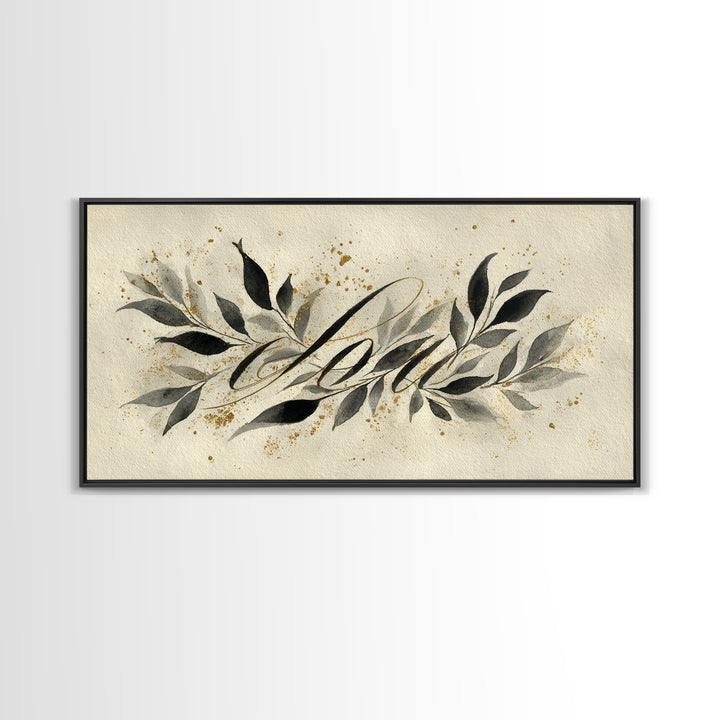 Botanical Calligraphy Pattern Framed Canvas Print, Calligraphy Art, Art, Living Room Decor, Fine Art, Script, Unique Wall Art, CAL-2x1-90