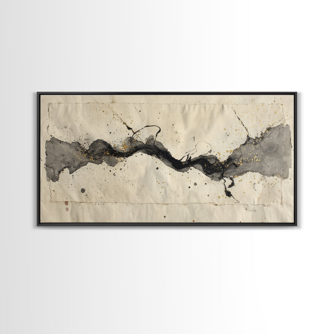Large Sweeping Black Ink Gesture Like a Canvas Print, Calligraphy Art, Printable Art, Living Room Decor, Fine Art, Script, CAL-2x1-93