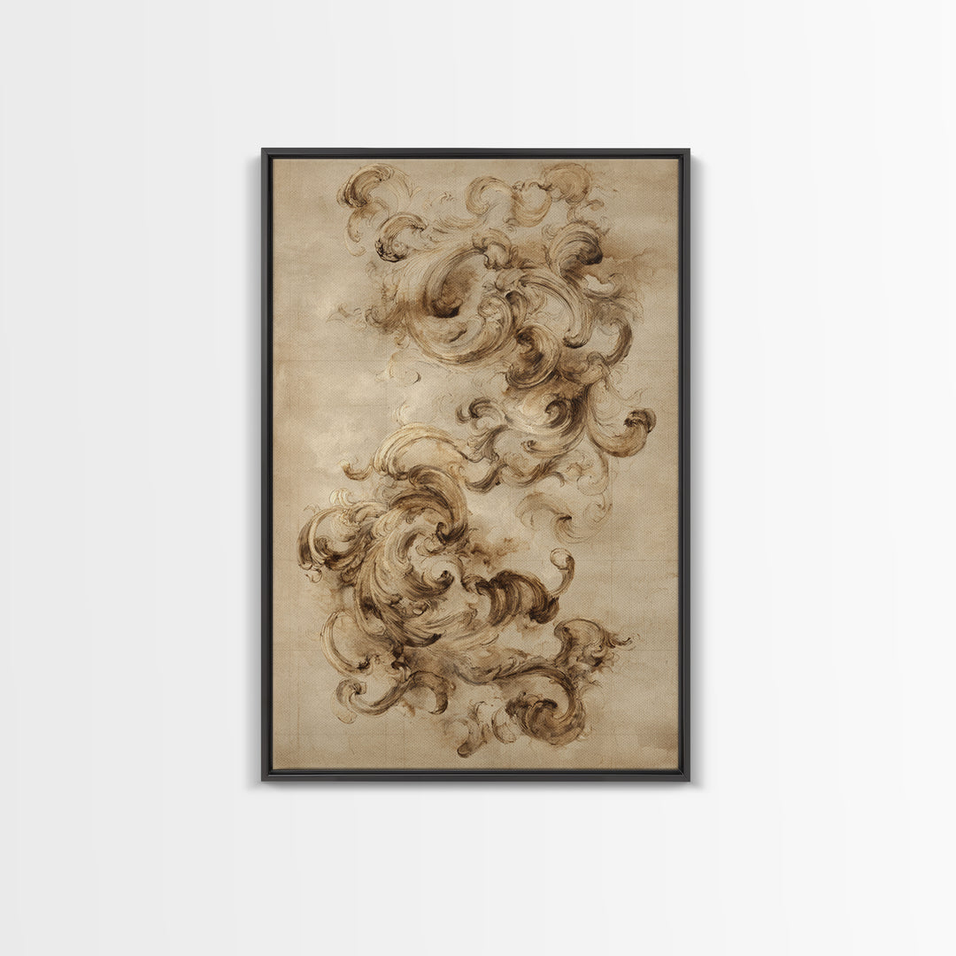 Baroque Scrollwork Made from Looping Pen Strokes Framed Canvas Print, Calligraphy Art, Prints, Living Room Decor, Script, CAL-2x3-20