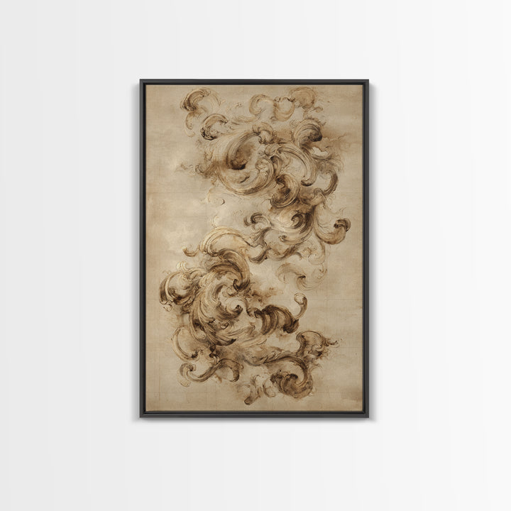 Baroque Scrollwork Made from Looping Pen Strokes Framed Canvas Print, Calligraphy Art, Prints, Living Room Decor, Script, CAL-2x3-20