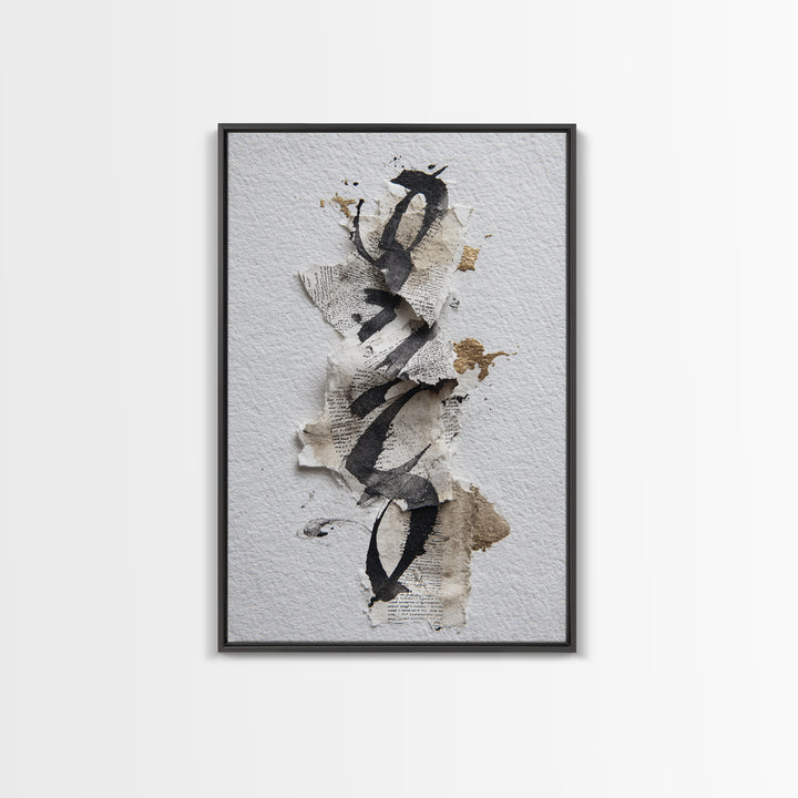 Monochrome Brush Alphabet Fragments as Abstract Texture Canvas Print, Calligraphy Art, Living Room Decor, Script, CAL-2x3-21