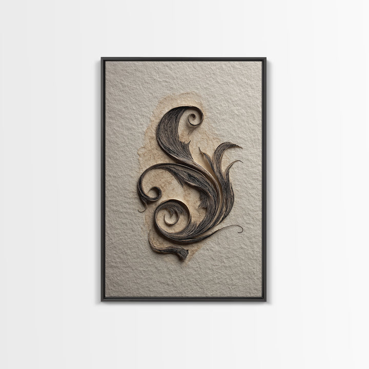 Ornamental Frame of Flourished Pen Curves Framed Canvas Print, Calligraphy Art, Boho Decor, Living Room Decor, Fine Art, Script, CAL-2x3-26