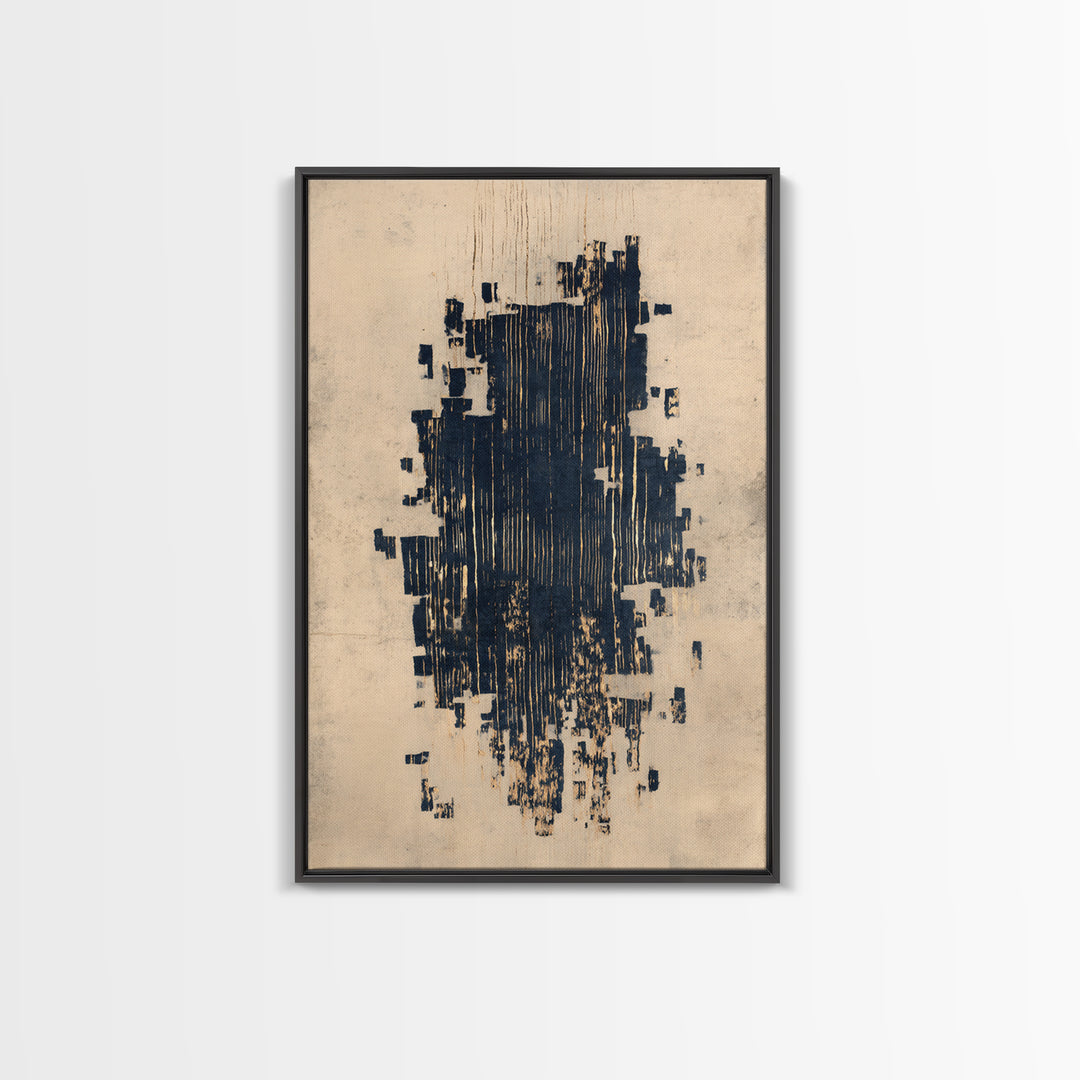 Layered Copper Ink Strokes on Dark Navy Framed Canvas Print, Calligraphy Art, Wall Art, Living Room Decor, Fine Art, Script, CAL-2x3-38