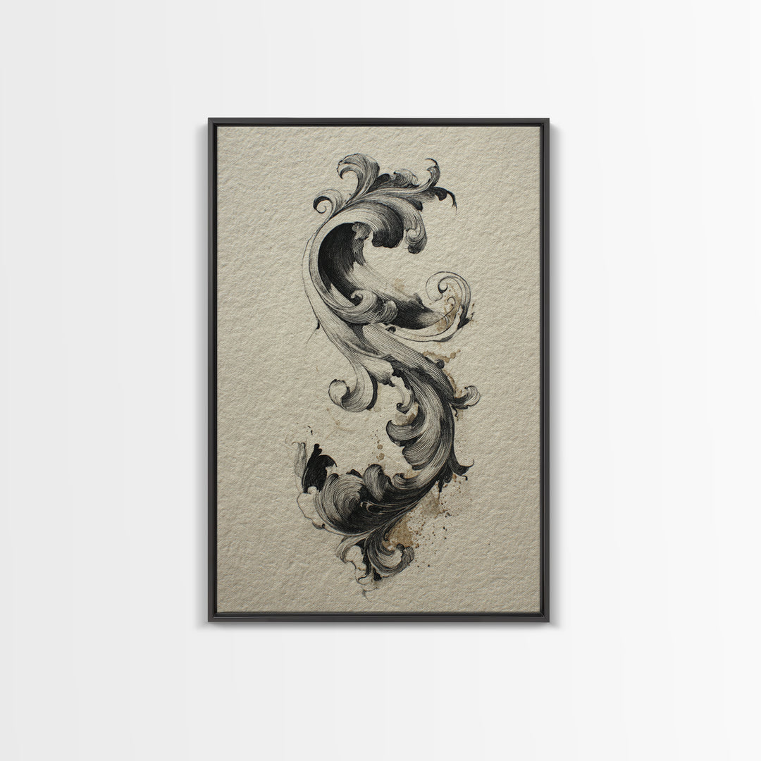 Baroque Scrollwork Made from Looping Pen Strokes Canvas Print, Calligraphy Art, Quote Wall Art, Living Room Decor, Script, CAL-2x3-44