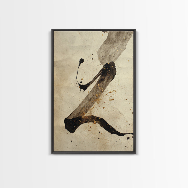 Monochrome Brush Alphabet Fragments as Abstract Texture Canvas Print, Calligraphy Art, Digital Prints, Living Room Decor, CAL-2x3-45