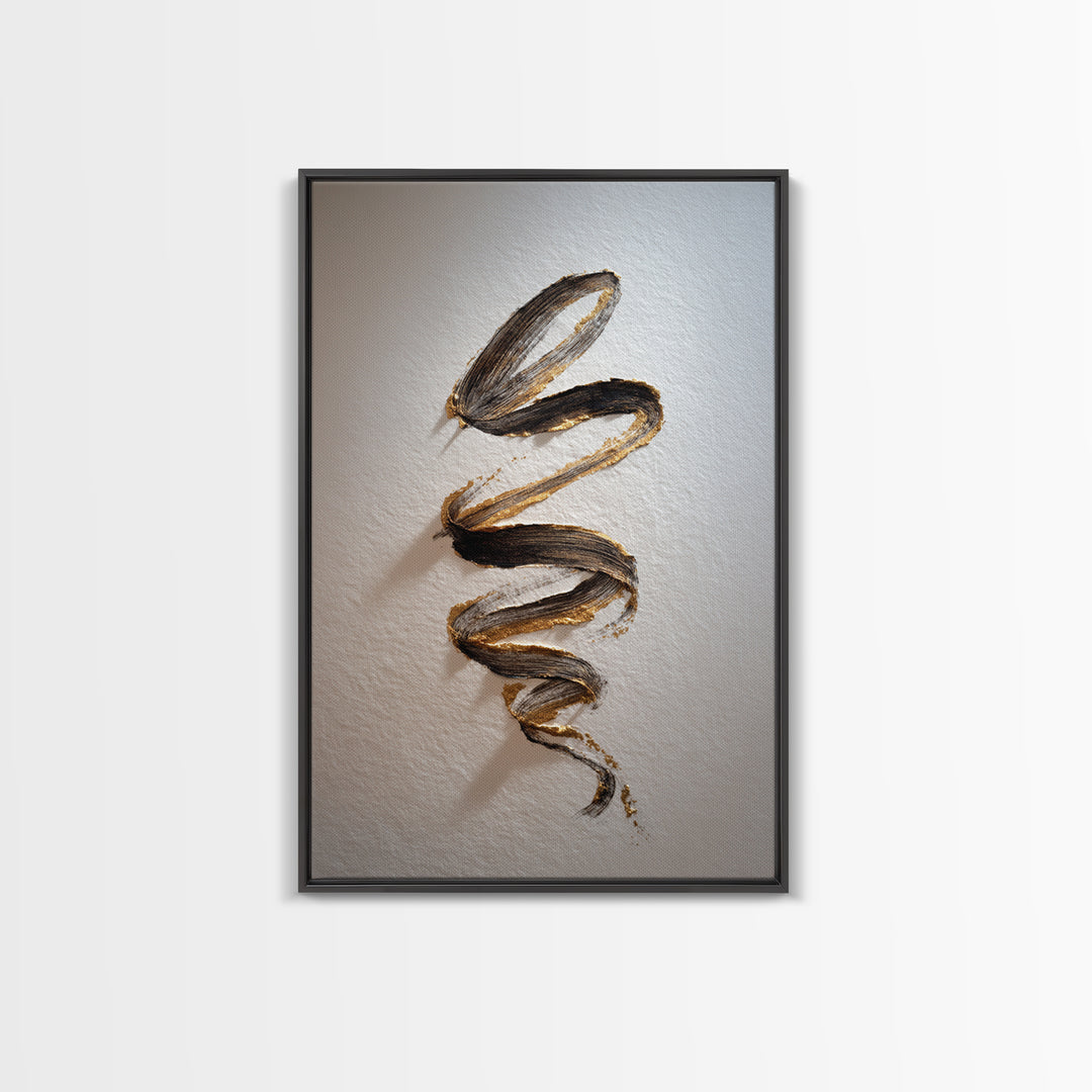 Gold Leaf Calligraphic Spiral on Plaster Surface Canvas Print, Calligraphy Art, Textured Painting, Living Room Decor, Script, CAL-2x3-46