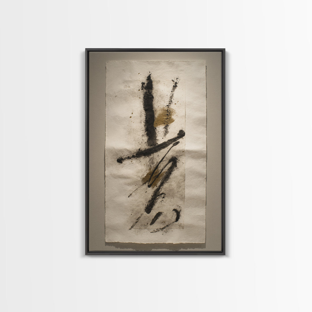 Abstract Prayer Flag of Brush Marks Framed Canvas Print, Calligraphy Art, Textured Painting, Living Room Decor, Script, CAL-2x3-55