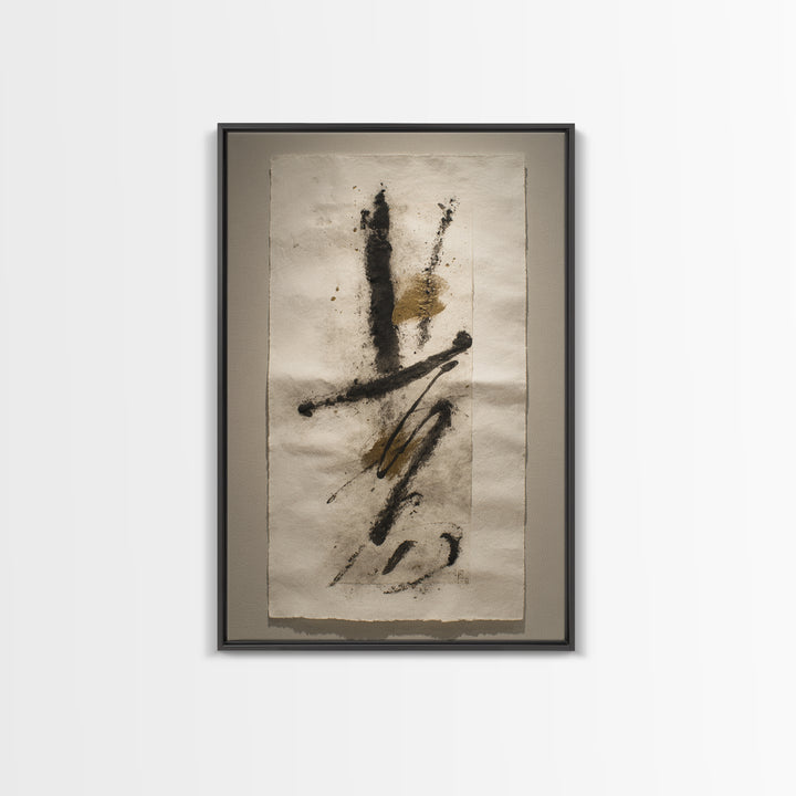 Abstract Prayer Flag of Brush Marks Framed Canvas Print, Calligraphy Art, Textured Painting, Living Room Decor, Script, CAL-2x3-55