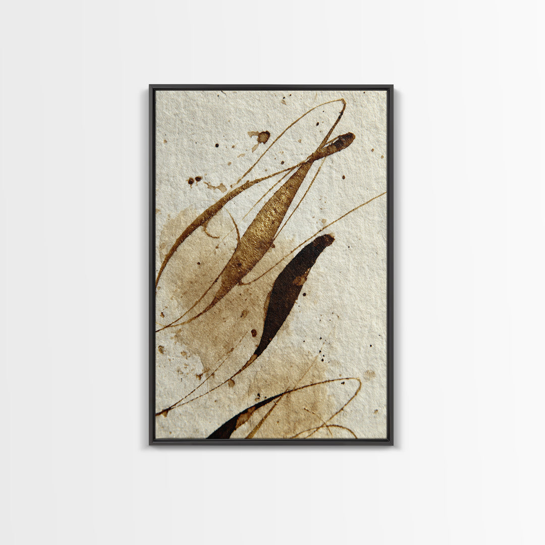 Abstract Gold Calligraphic Strokes on Ivory Paper Canvas Print, Calligraphy Art, Digital Prints, Living Room Decor, Script, CAL-2x3-58
