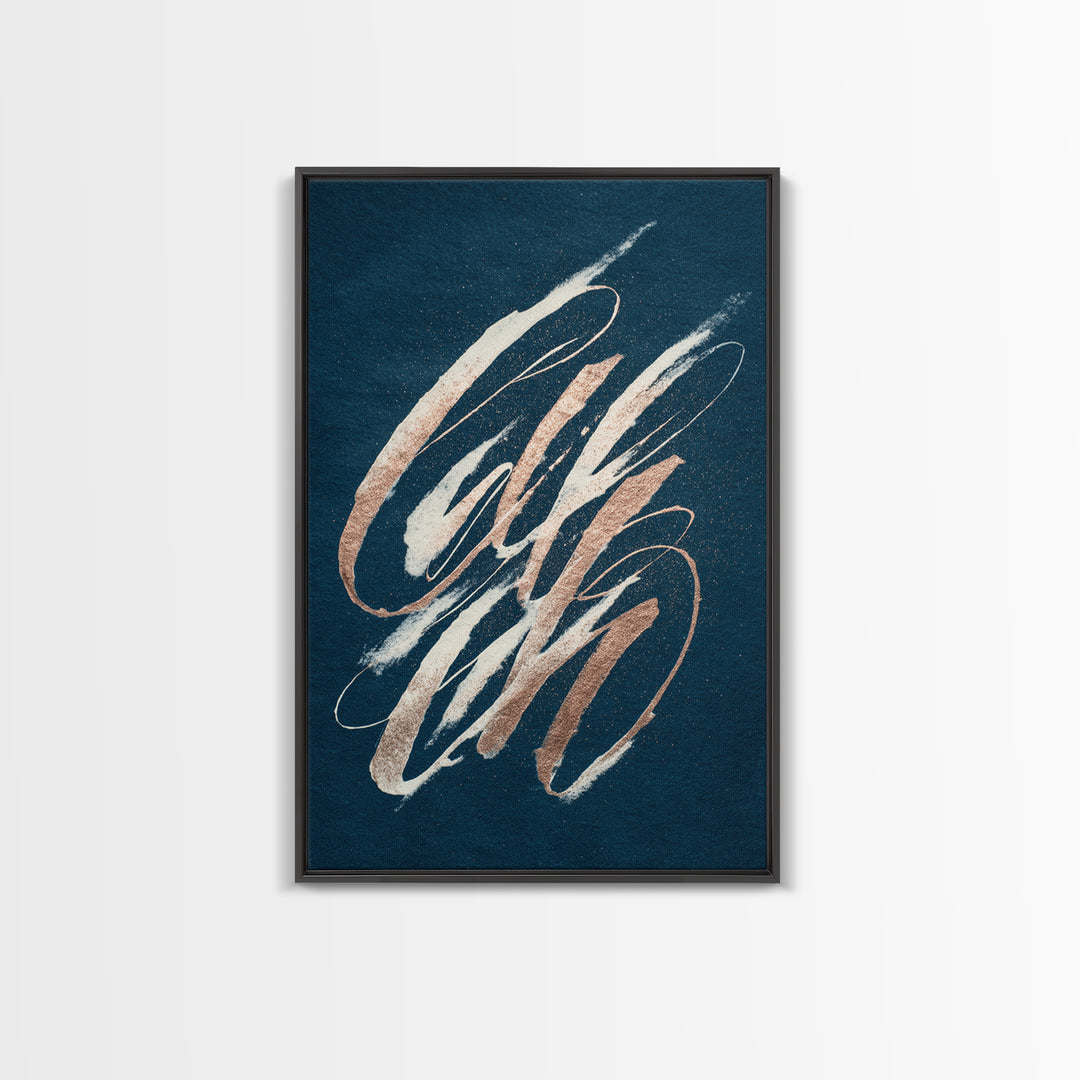 Layered Copper Ink Strokes on Dark Navy Canvas Print, Calligraphy Art, Prints, Living Room Decor, Script, Bedroom Wall Decor, CAL-2x3-62