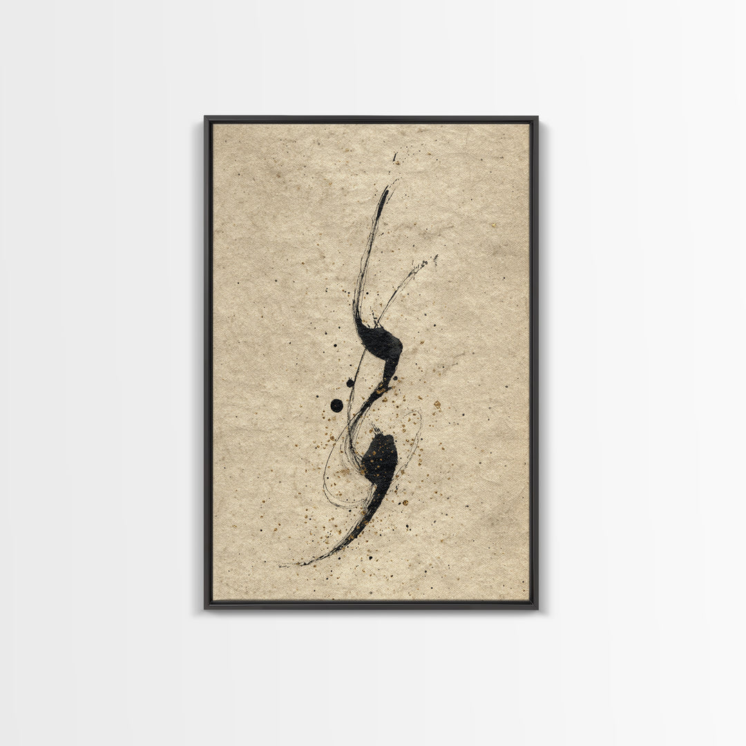 Minimal Black Calligraphy Rhythm Framed Canvas Print, Calligraphy Art, Painting, Living Room Decor, Fine Art, Script, CAL-2x3-63