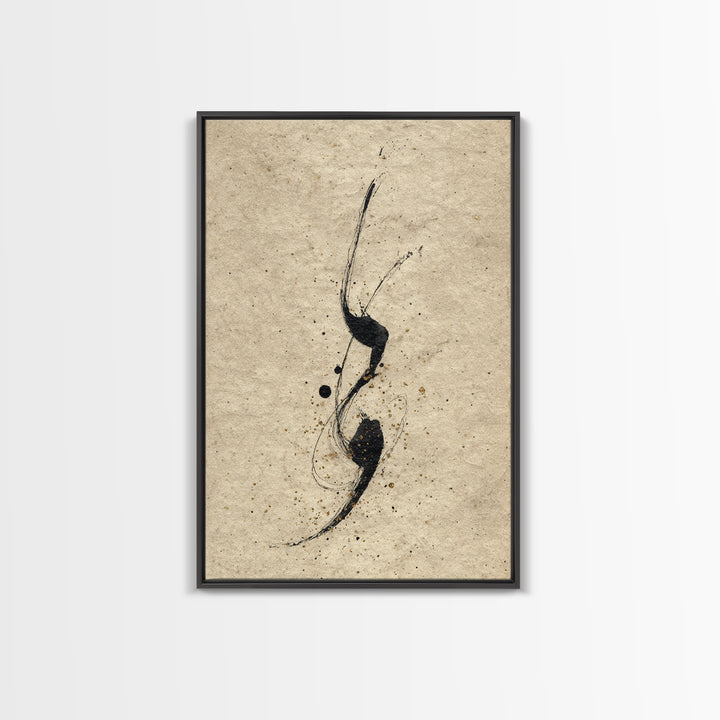 Minimal Black Calligraphy Rhythm Framed Canvas Print, Calligraphy Art, Painting, Living Room Decor, Fine Art, Script, CAL-2x3-63