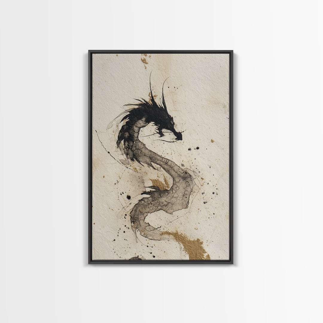 Ink Wash Dragon Curve Canvas Print, Calligraphy Art, Wallart, Living Room Decor, Fine Art, Script, Minimalist Wall Art, CAL-2x3-65