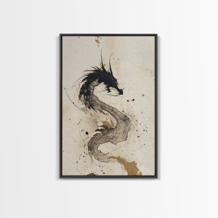 Ink Wash Dragon Curve Canvas Print, Calligraphy Art, Wallart, Living Room Decor, Fine Art, Script, Minimalist Wall Art, CAL-2x3-65