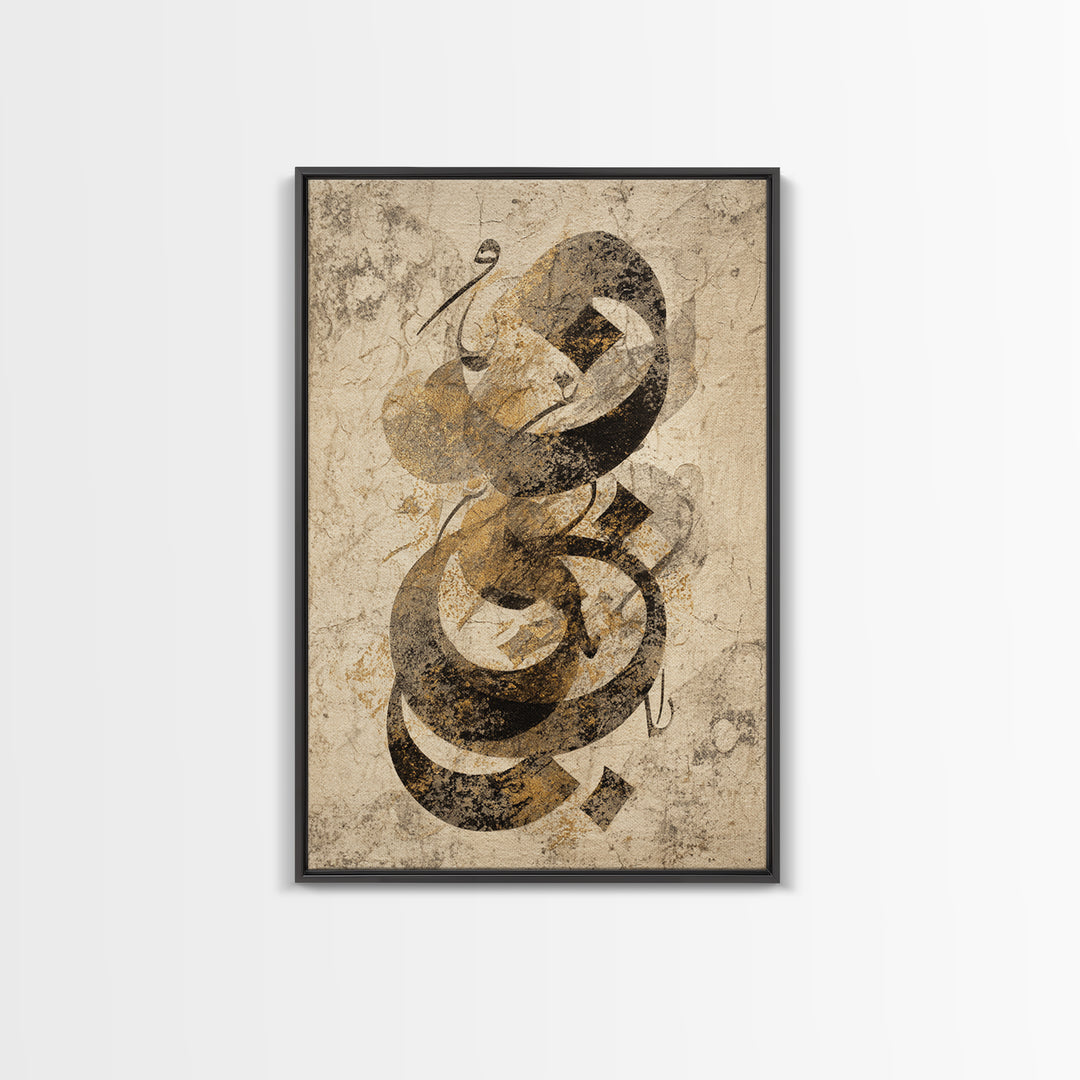 Arabic Ornamental Curves as Non Readable Art Framed Canvas Print, Calligraphy Art, Unique Wall Art, Living Room Decor, Script, CAL-2x3-83