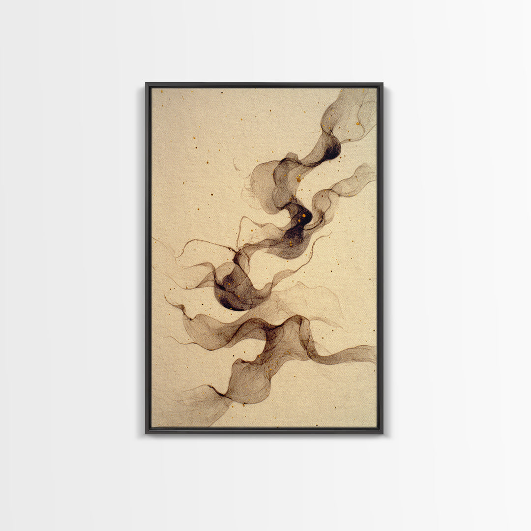 Ink Wash Dragon Curve Framed Canvas Print, Calligraphy Art, Modern Wall Art, Living Room Decor, Script, Watercolor Print, CAL-2x3-89
