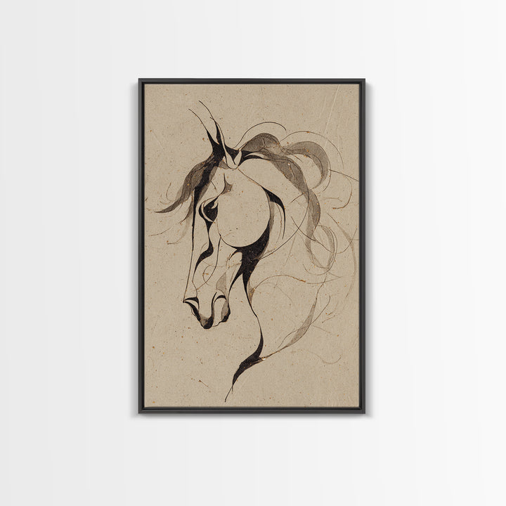 Calligraphic Horse Silhouette Made from One Line Canvas Print, Calligraphy Art, Printable Art, Living Room Decor, Script, CAL-2x3-97