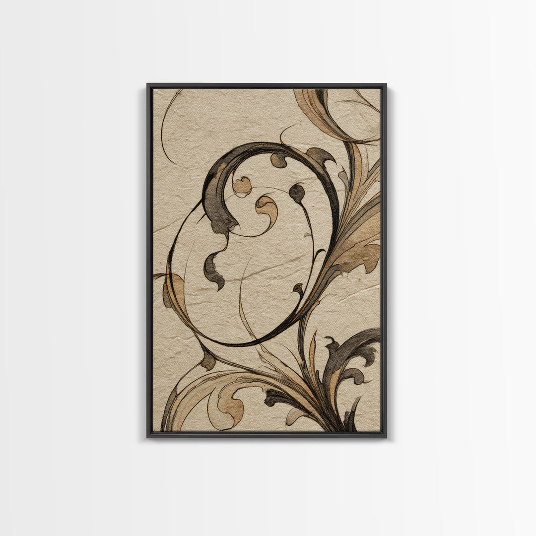 Ornamental Frame of Flourished Pen Curves Framed Canvas Print, Calligraphy Art, Wall Decor, Living Room Decor, Fine Art, Script, CAL-2x3-98