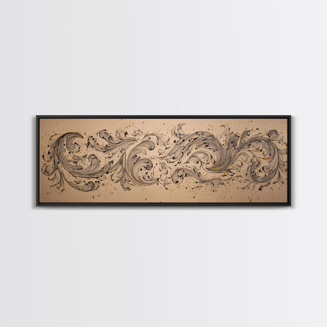 Baroque Scrollwork Made from Looping Pen Strokes Canvas Print, Calligraphy Art, Modern Decor, Living Room Decor, Script, CAL-3x1-100