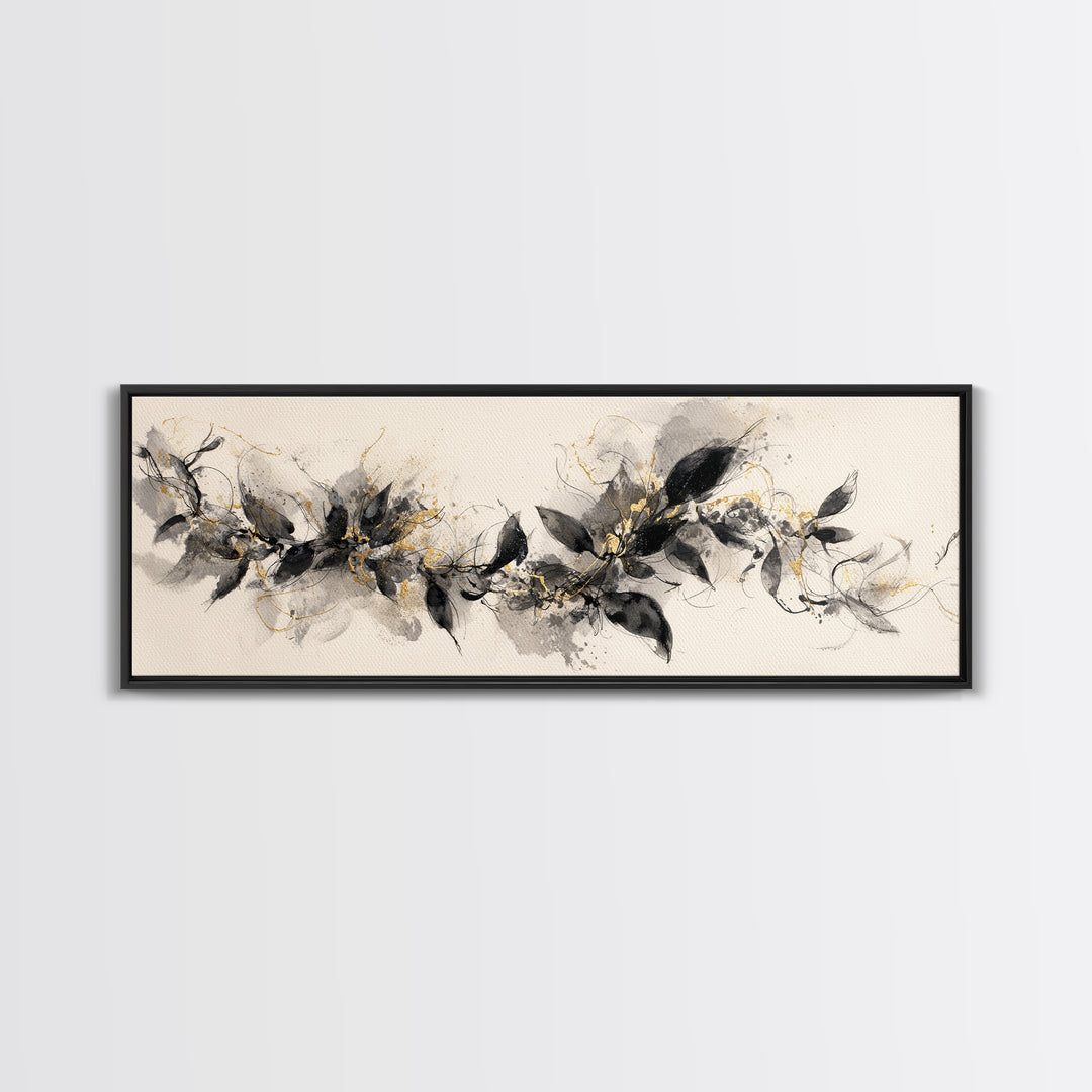 Botanical Calligraphy Pattern Canvas Print, Calligraphy Art, Quote Wall Art, Living Room Decor, Watercolor Art, Script, CAL-3x1-14
