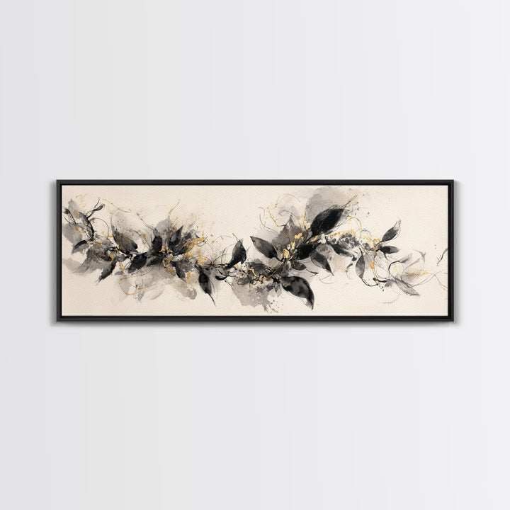 Botanical Calligraphy Pattern Canvas Print, Calligraphy Art, Quote Wall Art, Living Room Decor, Watercolor Art, Script, CAL-3x1-14