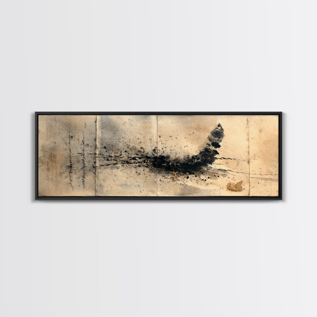 Abstract Prayer Flag of Brush Marks Framed Canvas Print, Calligraphy Art, Watercolor Print, Living Room Decor, Fine Art, Script, CAL-3x1-15