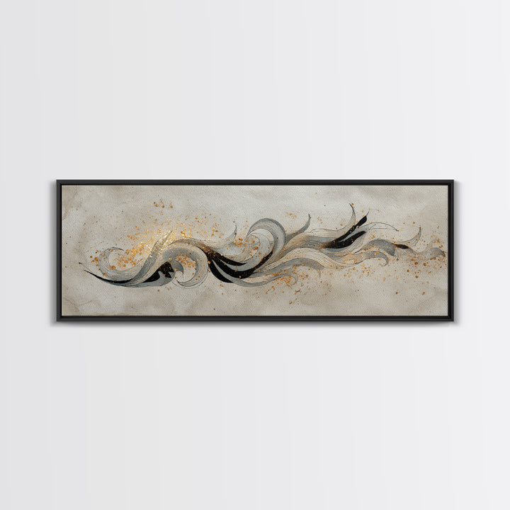 Arabic Ornamental Curves as Non Readable Art Canvas Print, Calligraphy Art, Statement Artwork, Living Room Decor, Script, CAL-3x1-19