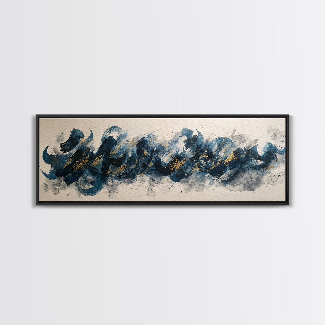 Modern Calligraphy Wave Framed Canvas Print, Calligraphy Art, Digital Prints, Living Room Decor, Script, Living Room Wall Art, CAL-3x1-2
