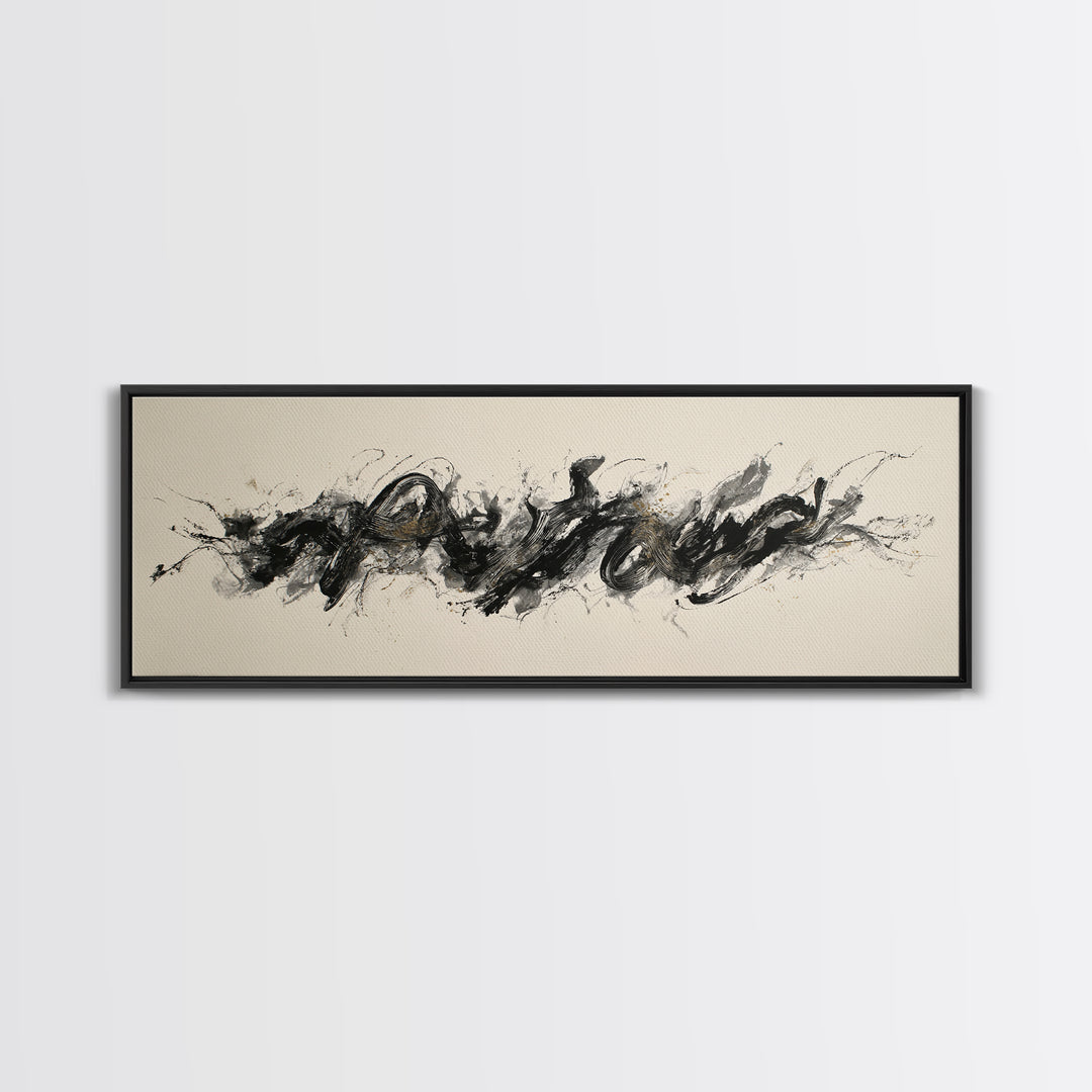 Calligraphic Bird Shape Formed from Flowing Lines Canvas Print, Calligraphy Art, Gallery Wall Set, Living Room Decor, Script, CAL-3x1-24