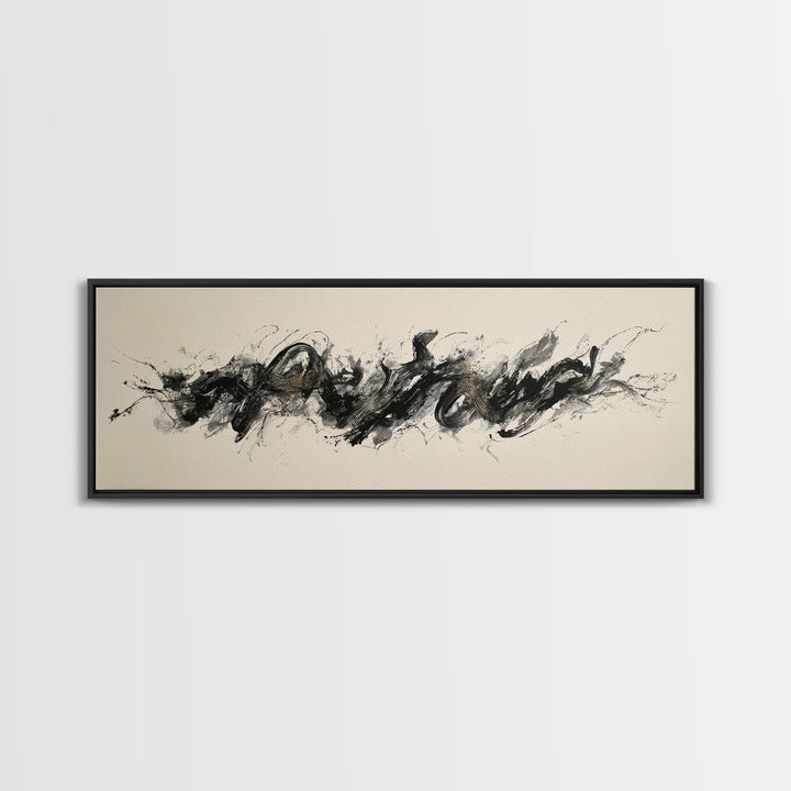 Calligraphic Bird Shape Formed from Flowing Lines Canvas Print, Calligraphy Art, Gallery Wall Set, Living Room Decor, Script, CAL-3x1-24