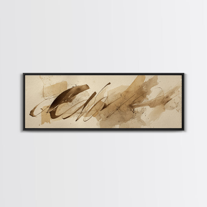 Monochrome Brush Alphabet Fragments as Abstract Texture Canvas Print, Calligraphy Art, Unique Wall Art, Living Room Decor, CAL-3x1-29
