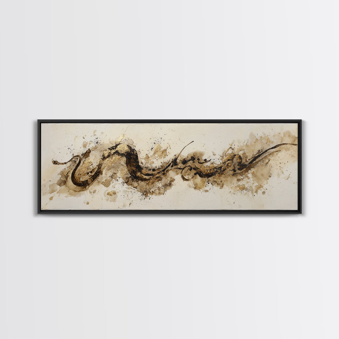 Gold Leaf Calligraphic Spiral on Plaster Surface Canvas Print, Calligraphy Art, Wall Art, Living Room Decor, Watercolor Art, CAL-3x1-30