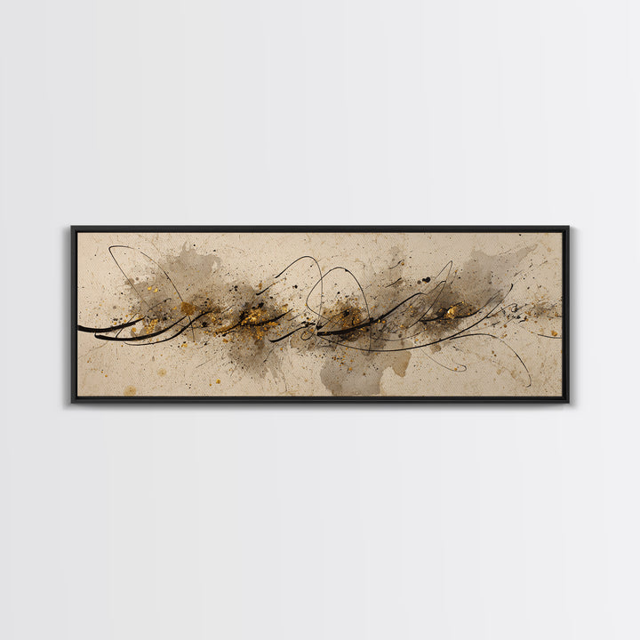 Romantic Handwritten Marks Without Readable Words Canvas Print, Calligraphy Art, Luxury Decor, Living Room Decor, Script, CAL-3x1-31