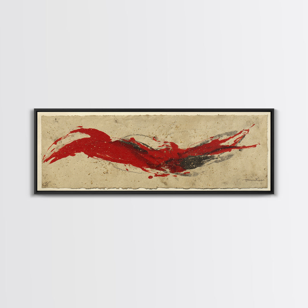 Bold Red Brushstroke Seal Abstraction Canvas Print, Calligraphy Art, Art Print, Living Room Decor, Fine Art, Script, Printable, CAL-3x1-35