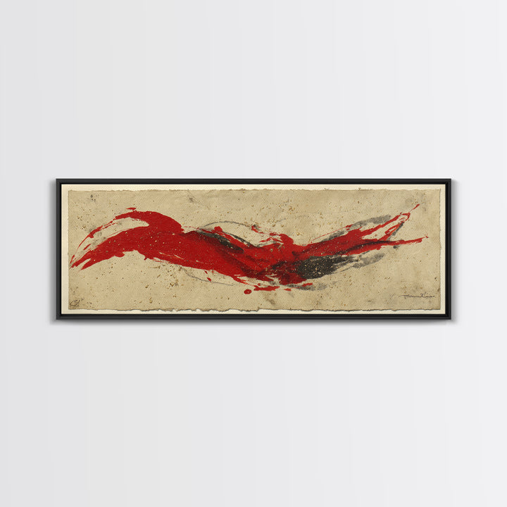 Bold Red Brushstroke Seal Abstraction Canvas Print, Calligraphy Art, Art Print, Living Room Decor, Fine Art, Script, Printable, CAL-3x1-35