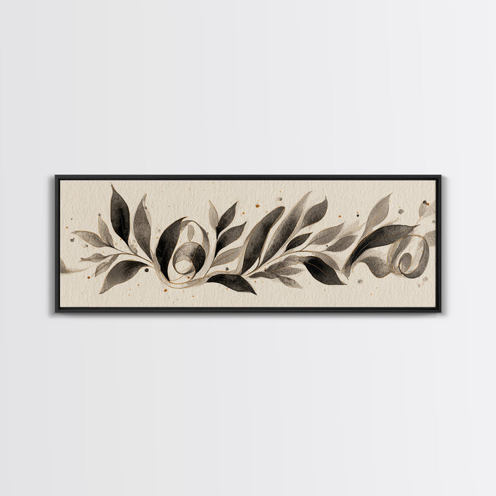 Botanical Calligraphy Pattern Canvas Print, Calligraphy Art, Printable, Living Room Decor, Oil Painting, Script, Watercolor Art, CAL-3x1-38
