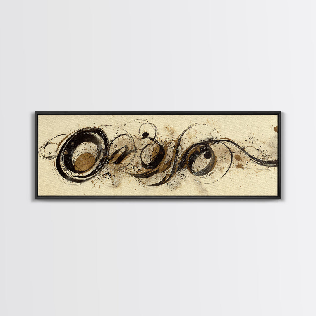 Baroque Scrollwork Made from Looping Pen Strokes Canvas Print, Calligraphy Art, Minimalist Wall Art, Living Room Decor, Script, CAL-3x1-4