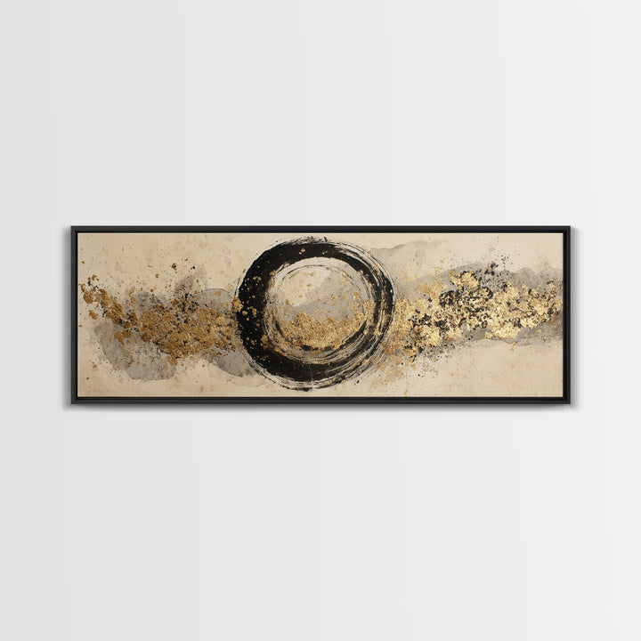 Japanese Brush Mark Circle Framed Canvas Print, Calligraphy Art, Neutral Decor, Living Room Decor, Fine Art, Script, Wall Art, CAL-3x1-44