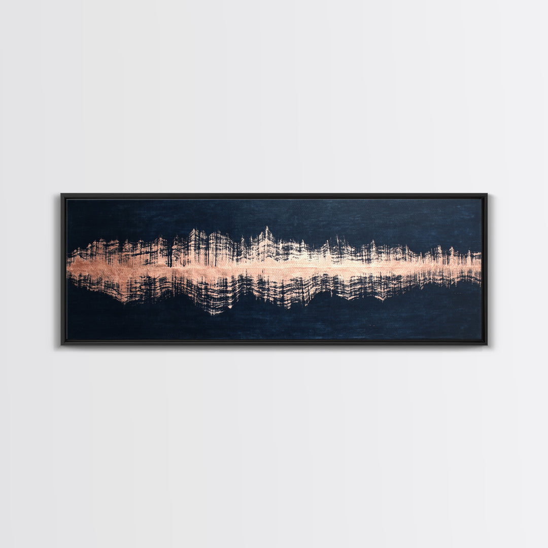 Layered Copper Ink Strokes on Dark Navy Canvas Print, Calligraphy Art, Modern Wall Art, Living Room Decor, Fine Art, Script, CAL-3x1-46