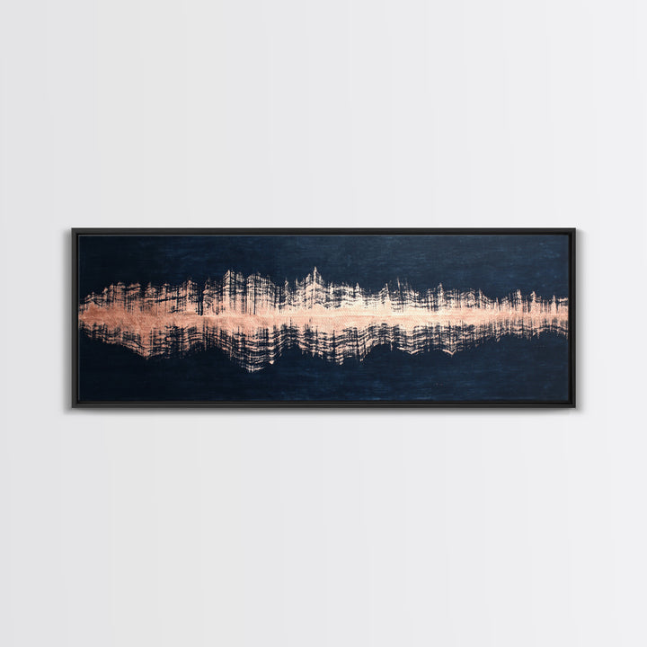 Layered Copper Ink Strokes on Dark Navy Canvas Print, Calligraphy Art, Modern Wall Art, Living Room Decor, Fine Art, Script, CAL-3x1-46