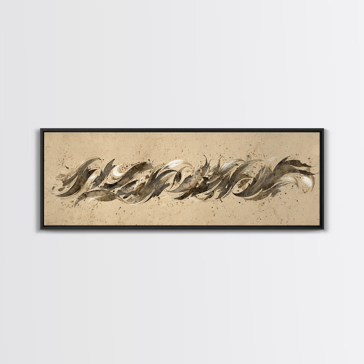 Calligraphic Bird Shape Formed from Flowing Lines Canvas Print, Calligraphy Art, Art Print, Living Room Decor, Fine Art, Script, CAL-3x1-48