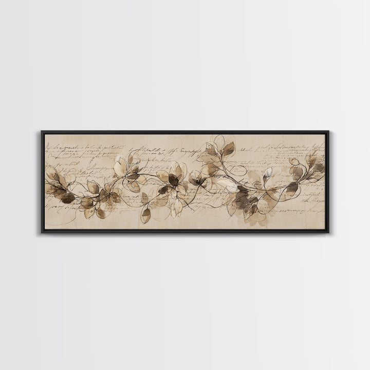 Floral Vine Created from Graceful Script Like Framed Canvas Print, Calligraphy Art, Living Room Decor, Oil Painting, Script, CAL-3x1-51