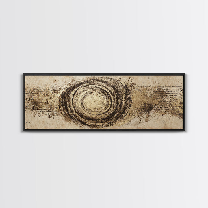 Gold Leaf Calligraphic Spiral on Plaster Surface Canvas Print, Calligraphy Art, Wall Art Printable, Living Room Decor, Script, CAL-3x1-54