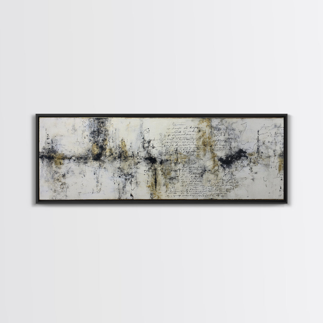 Romantic Handwritten Marks Without Readable Words Canvas Print, Calligraphy Art, Contemporary Art, Living Room Decor, Script, CAL-3x1-55