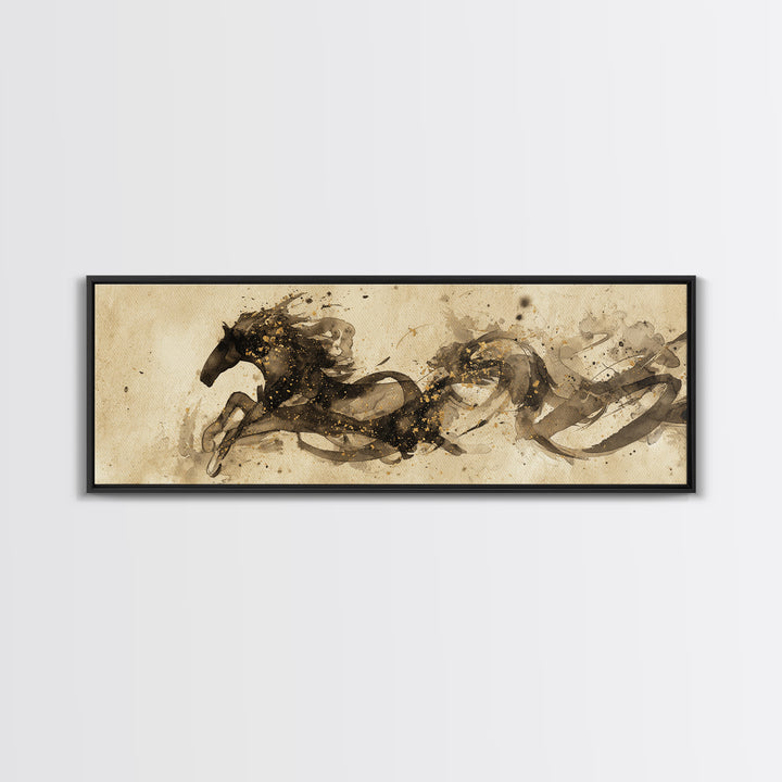 Calligraphic Horse Silhouette Made from One Line Framed Canvas Print, Calligraphy Art, Modern Art, Living Room Decor, Script, CAL-3x1-57