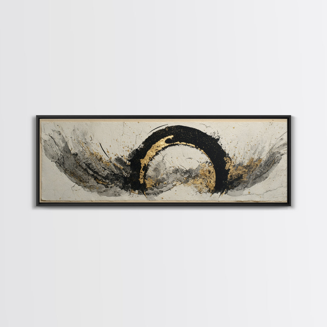 Crescent Moon Made from Elegant Ink Swashes Canvas Print, Calligraphy Art, Minimalist Wall Art, Living Room Decor, Script, CAL-3x1-61