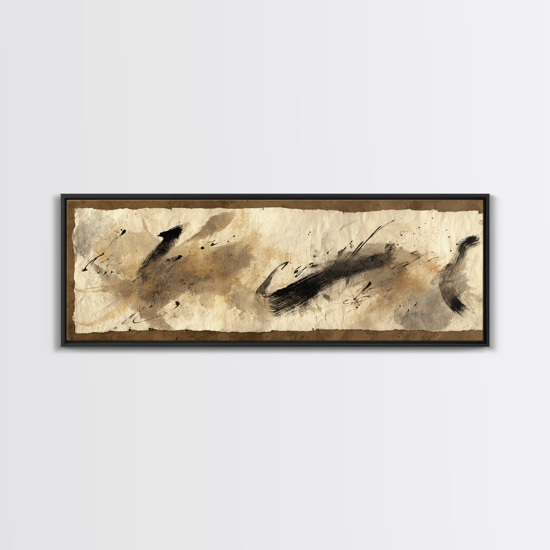 Abstract Prayer Flag of Brush Marks Framed Canvas Print, Calligraphy Art, Room Decor, Living Room Decor, Fine Art, Script, CAL-3x1-63