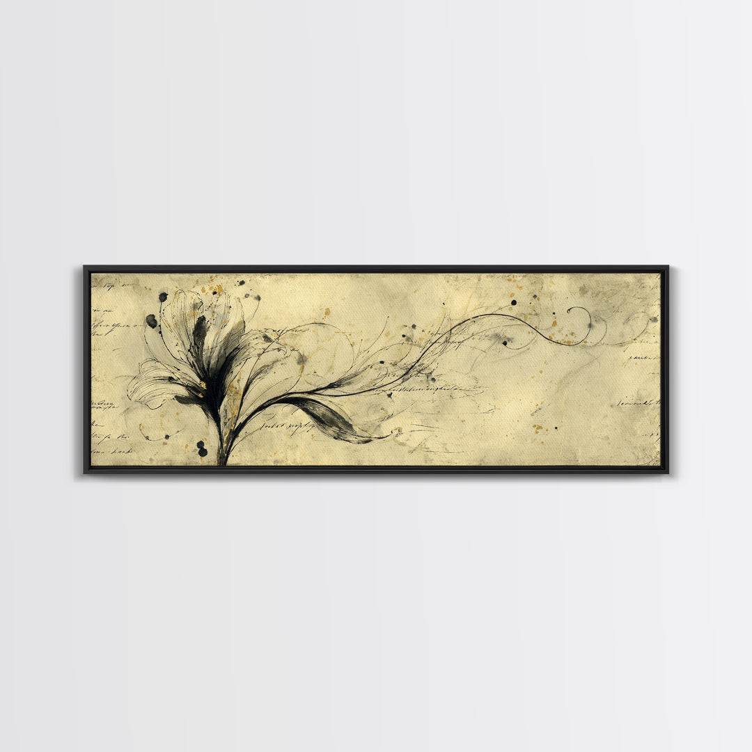 Single Elegant Flourish Shaped Like a Flower Framed Canvas Print, Calligraphy Art, Scripture Art, Living Room Decor, Script, CAL-3x1-69