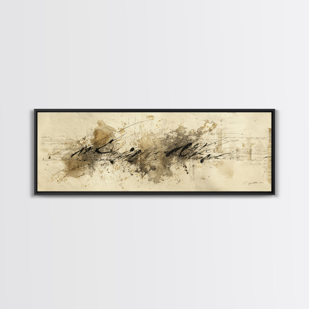 Romantic Handwritten Marks Without Readable Words Canvas Print, Calligraphy Art, Neutral Decor, Living Room Decor, Script, CAL-3x1-7